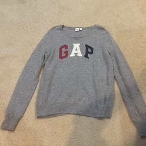 Gap Grey Sweater Red White and Blue Letters